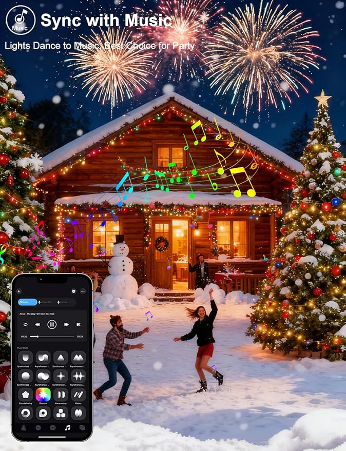 echosari Christmas String Lights, 200 LED 66Ft Color Changing Smart String Lights with App, Music Sync for Bedroom Party Trees Decor (Dark Green Wire)