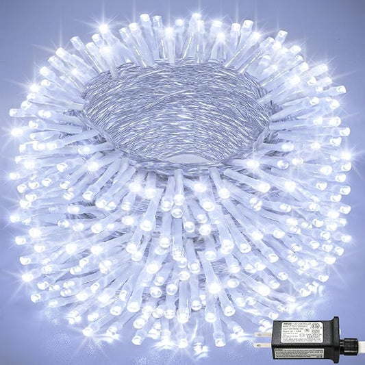 165FT 500 LED Outdoor String Lights, Plug in Christmas Lights Indoor Waterproof, 8 Modes Clear Wire Twinkle Fairy Lights for House Bedroom Patio Garden Party Holiday Decorations, White