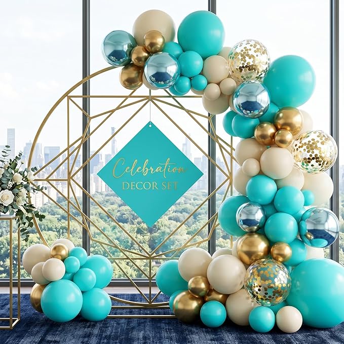 RUBFAC 135pcs Teal Blue Balloons Different Sizes 18 12 10 5 Inch Turquoise Teal Latex Balloon Garland Arch for Birthday Wedding Engagements Anniversary Baby Shower Party Decoration