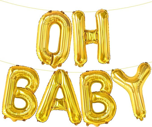 KatchOn, Gold Oh Baby 10pc Balloon - 16 Inch for Gender Reveal, Baby Shower Decorations, Backdrop Sign, Gold Letter Balloons