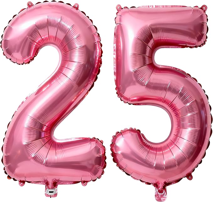 Pink Number 25 Balloons 40 Inch Giant Pink 25 Foil Mylar Balloons for 25th Birthday Anniversary Events Party Decorations
