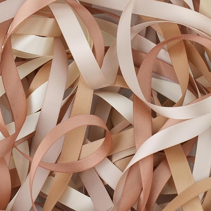Champagne Gold Ribbon 3/8 Inch, Double Face Satin Ribbon 6 Rolls 60 Yards, Thin Champagne Ribbon for Wedding Invitations, Gift Wrapping, Hair Bows, Crafts, Party Decor