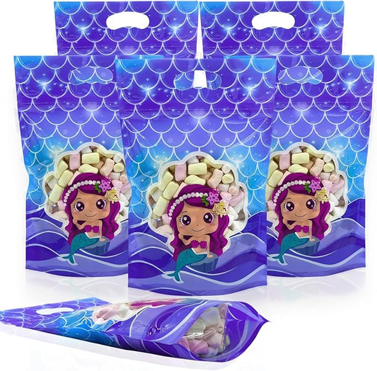 Rikolto Reusable Mermaid Party Favors Bags 50PCS Mermaid Zip Lock Bags Candy Cookie Sealing Bags with Handles for Birthday Party Small Gift Wrapping Supplies Decorations