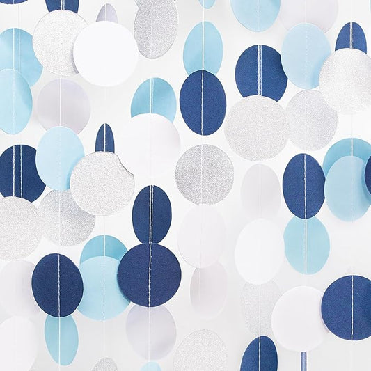 Silver Navy-Blue White Party-Decorations Birthday - 52ft Paper Garland Streamers Banner Birthday Decorations Christmas Baby Shower Winter Classroom Office Home Hanging Decor HongTongTong