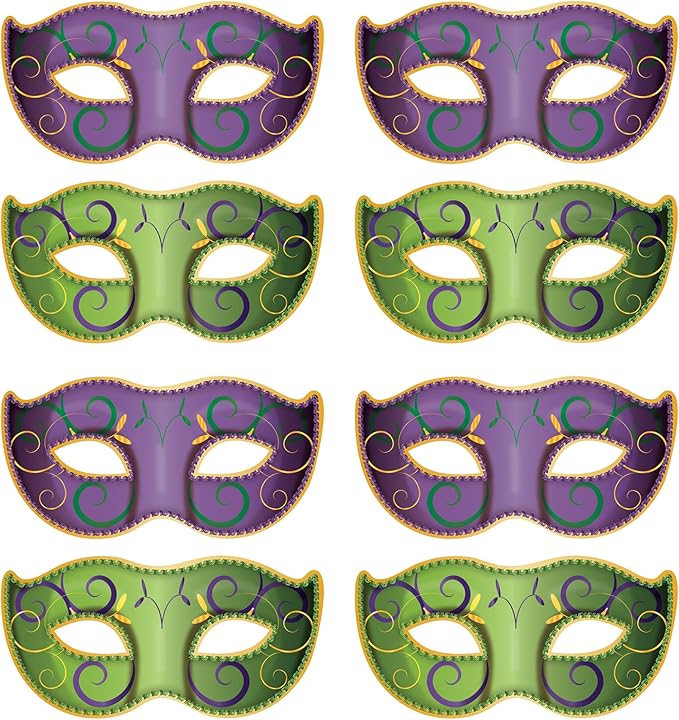 Beistle 8 Piece Jumbo Mardi Gras Decorations Masquerade Mask Cutouts New Orleans Party Décor