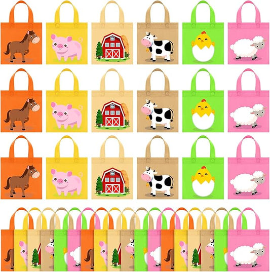 Sweetude 36 Pcs Farm Animal Party Favor Bags Barnyard Gift Goodie Treat Bags for Kids Farmhouse Reusable Non Woven Bag