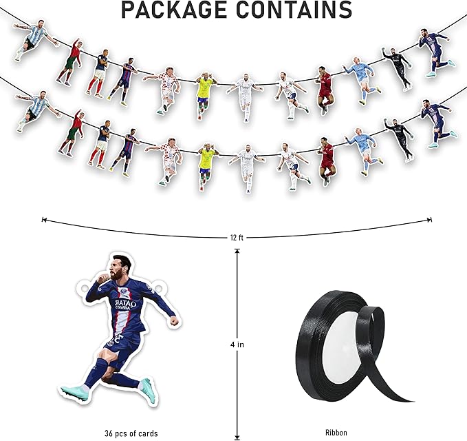 Soccer Football Garland Decoration – Themed Party Banner for Birthday Celebrations, Sports Parties, Decorative Garland for Dessert Tables, Room Décor, Photo Displays, and Special Occasions