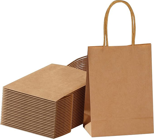 SUNCOLOR 25 Pieces 6" Mini Goodie Bags Brown Small Gift Bags with Handle for Party Favor Bags (Brown)