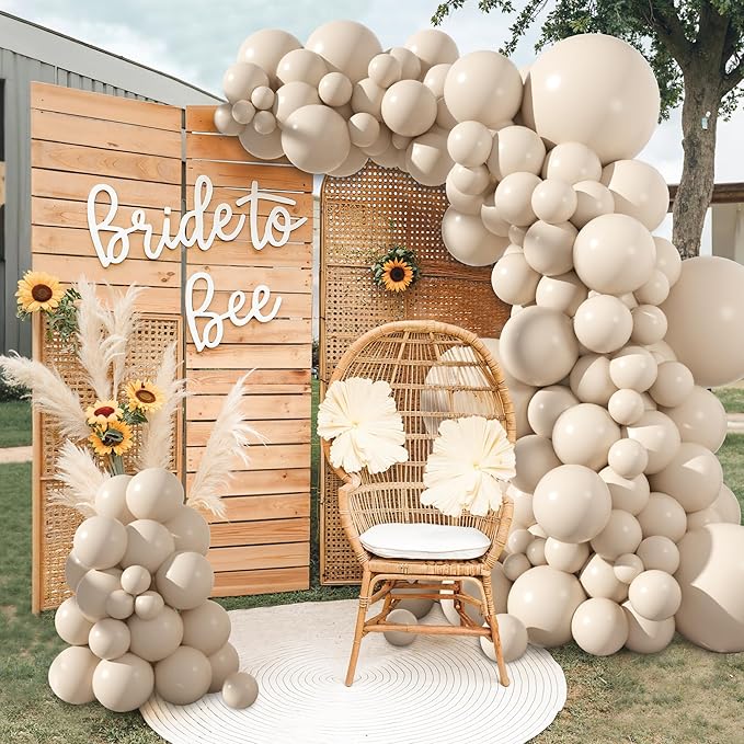 Amandir 153pcs White Sand Balloons Arch Garland Kit Different Sizes 18 12 10 5 Inch Cream Beige Sand White Latex Balloon for Birthday Boho Neutral Baby Shower Wedding Anniversary Party Decorations