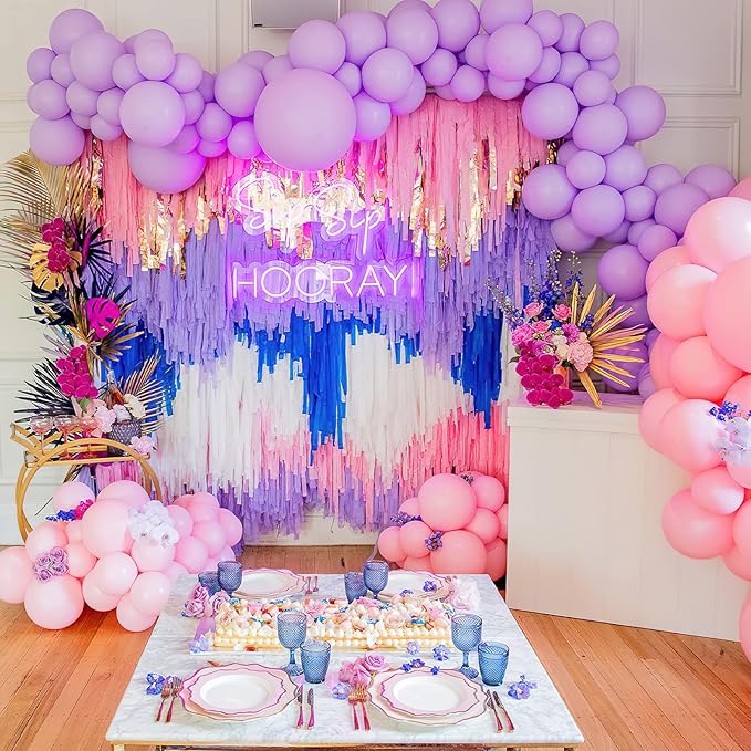 PartyWoo Purple Crepe Paper Streamers 6pcs 492ft Pack of Light Dark Purple Lavender White Silver Crepe Paper Streamers for Birthday Baby Shower Graduation Princess Butterfly Theme Party Decorations