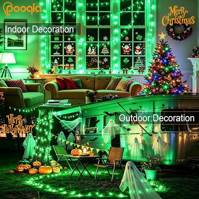 Green String Lights Outdoor Decoration, 66 ft 200 LED Green St. Patrick's Day Lights, Indoor Connectable 8 Modes Clear Wire Twinkle Fairy Light for Party St. Patrick's Day Decoration