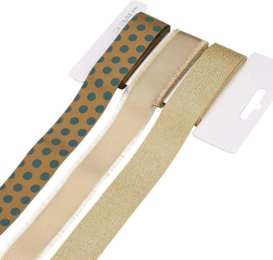BEEFLYING 3 Styles Ginger Wire Edged Ribbons for Gift Wrapping, 25~28mm×2.7m Herrinbone Ribbons Spot Ribbons for Wedding Party Decoration Hair Bows Flower Designs Sewing and Craft, 9 Yards