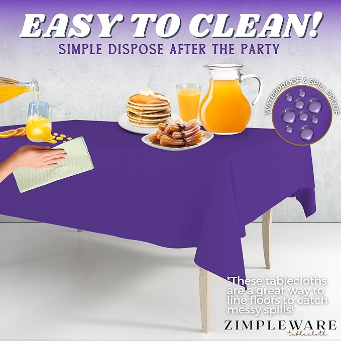ZIMPLEWARE Premium Purple Plastic Table Cloth Disposable (12 Pk) Plastic Tablecloths for Rectangle Tables (54in x 108in) Party Table Cloths Disposable for 6ft to 8ft Rectangle Tables
