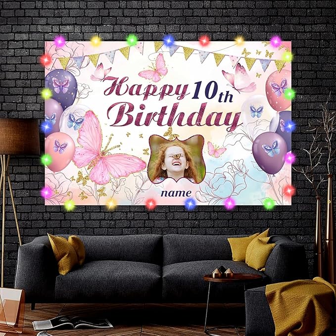 Custom Butterfly Decorations for Birthday,Personalization Butterfly Birthday Decorations Banner