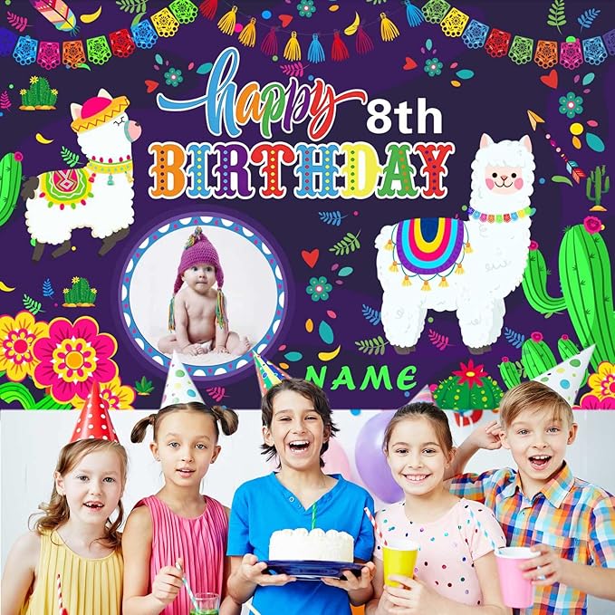 Custom Llama Cactus Happy Birthday Party Decorations Supplies Personalized Mexican Llama Cactus Birthday Backdrop Banner(6x9ft)