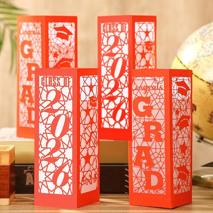 Rossesay 6 Pcs Graduation Table Centerpieces Boxes Class of 2026 Graduation Lanterns for Centerpieces with LED Candles Congrats Grad School College Photo Props for Party Table Decoration (Orange)