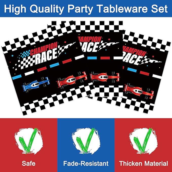 96 Pcs Racing Car Party Supplies Decorations, Checked Race Car Track Paper Plates and Napkins Party Supplies Disposable Tableware Dinnerware for Boys/Kids/Men Birthday Party, Serves 24