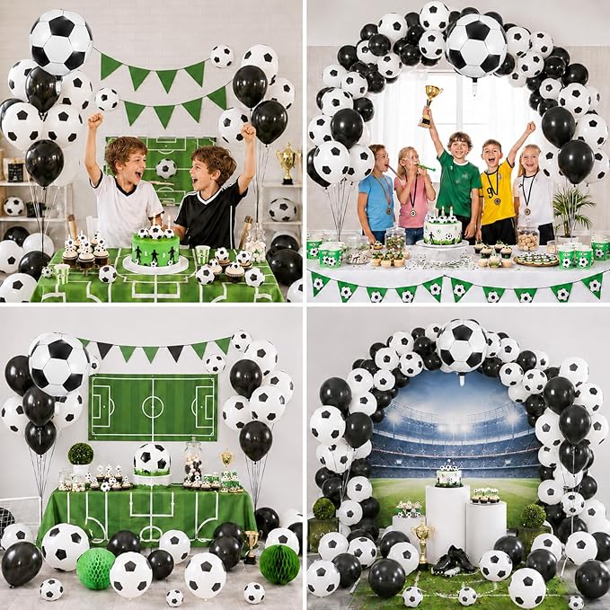 Soccer Balloons, 12 Inch Black White Latex Balloons with 22 Inch Soccer Ball 4D Foil Balloon for Boys Kids Sport Theme Birthday Decorations Football Lover Men Party Baby Shower Decor Supplies