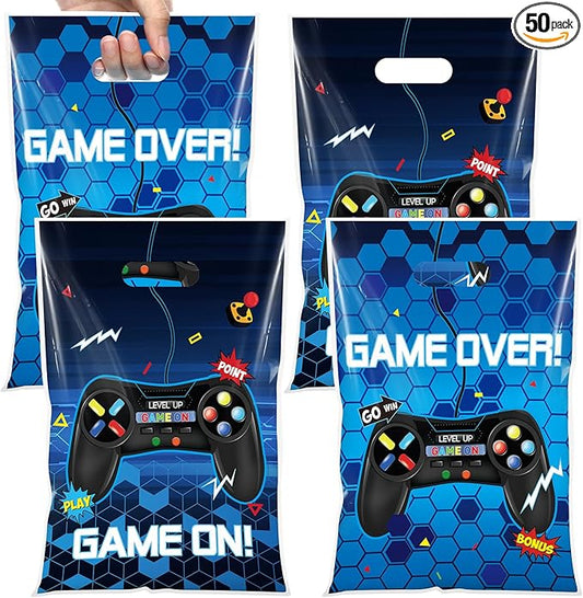Resurhang 50 Pcs Video Games Party Favor Bags Bulk 6.5 x 9.8 Inch Plastic Gamer Goodie Treat Gift Bags Funny Candy Cookie Totes for Game on Birthday Party Decorations Supplies Wrap