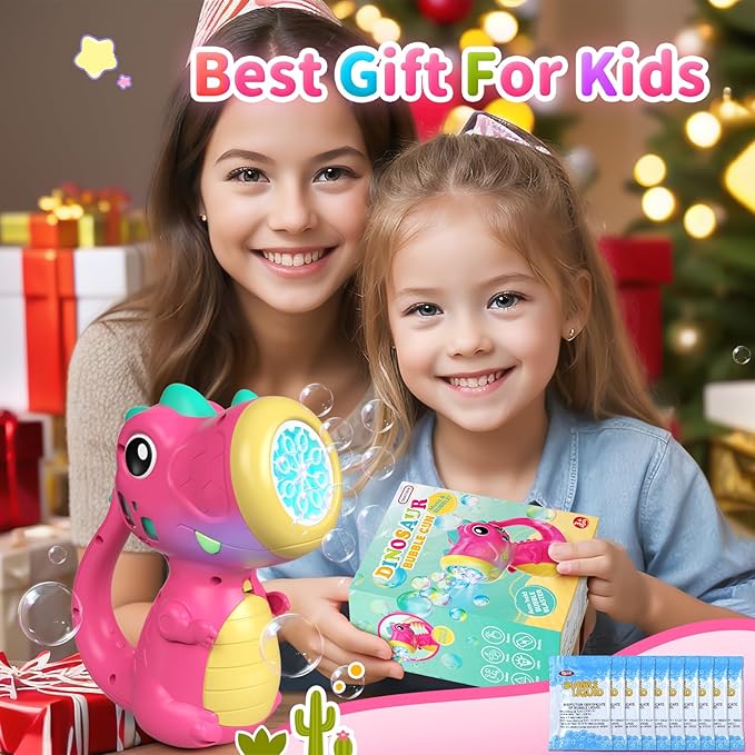 Bubble Machine Wand for Girls Boys Toy, Dinosaur Bubble Machine Maker Blower Toys with Light & Music, Toddler Outdoor Toys for 3 4 5 Year Old Boy Girl Toddler Birthday Gifts Bubble Solution - Red