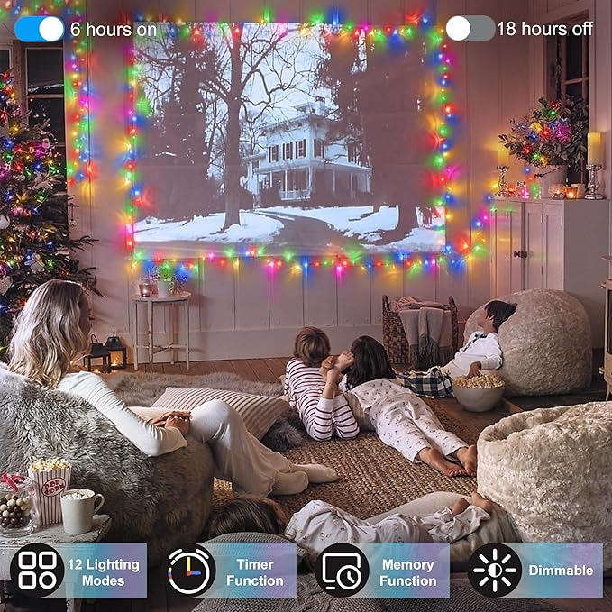 300 LED Christmas Tree Lights, Connectable Christmas Lights Indoor with Timer Memory & Dimmable & 12 Modes, 75FT Decoration Fairy String Lights for Outside Bedroom Home Patio Yard Tree, Multicolor