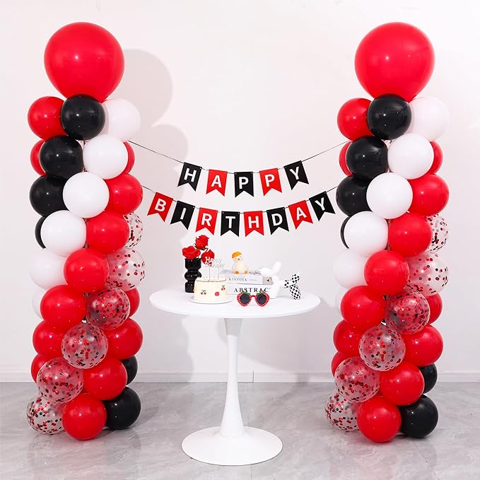 Red and Black White Balloon Column Stand Kit Set of 2 with 135PCS Red and White Black Balloon Arch Kit Balloon Towers for Valentine's Day Graduation Casino Night Cars Birthday Party Decorations