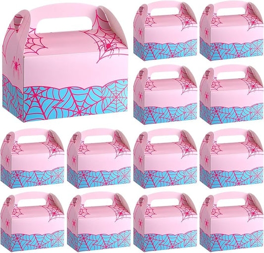 Marspark 24 Pack Pink Spider Web Cartoon Birthday Party Supplies, Paper Gift Boxes, Cartoon Candy Treat Boxes for Birthday Party Decorations(Pink Spider Pattern)
