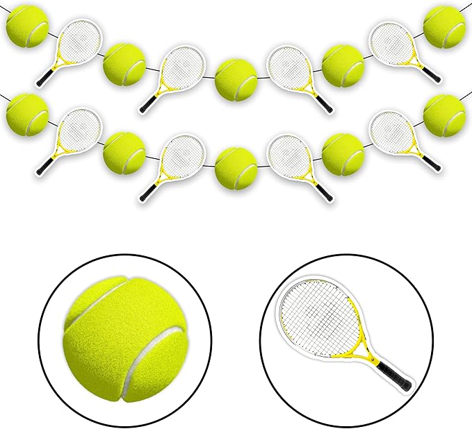 Tennis Garland Decoration – Sports Theme Birthday Party Supplies – Green & Yellow Tennis Ball Banner for Adults – Tennis Party Décor for Birthday, Sports Events, Celebrations & Team Gatherings