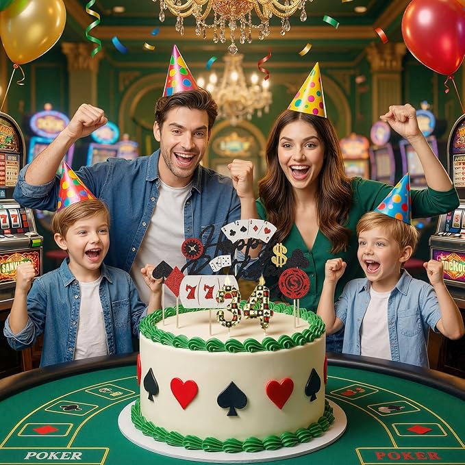 Casino Birthday Number Candles for Cake, Poker Birthday Candles for Casino Themed Birthday Party Decoration, Glitter Casino Birthday Cake Topper for Casino Night Theme Birthday Cake(Number 37 & 73)