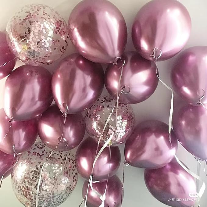 KIRIKOU Pack of 24 Pieces Confetti Balloons 12 Inch Latex Party Balloons for Party Decorations, Wedding, Engagement, Bridal, Birthday and Shower (Pink)