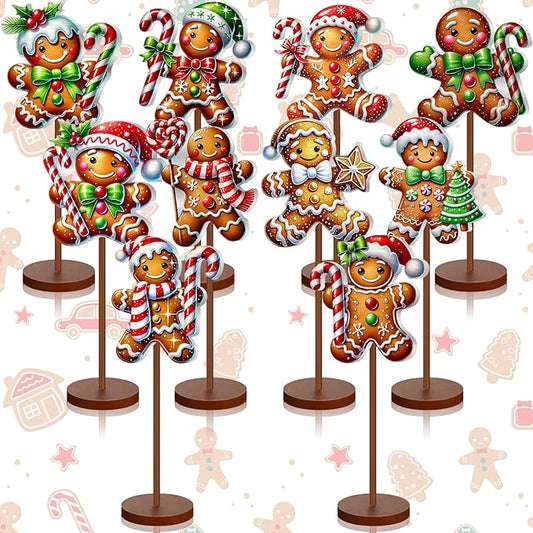 Geelin 10 Pcs Christmas Gingerbread Table Decoration Wooden Gingerbreads Centerpiece for Table Gingerbreads Theme Birthday Party Decor Gift for Xmas Holiday Winter Desk Home Office Party Decor