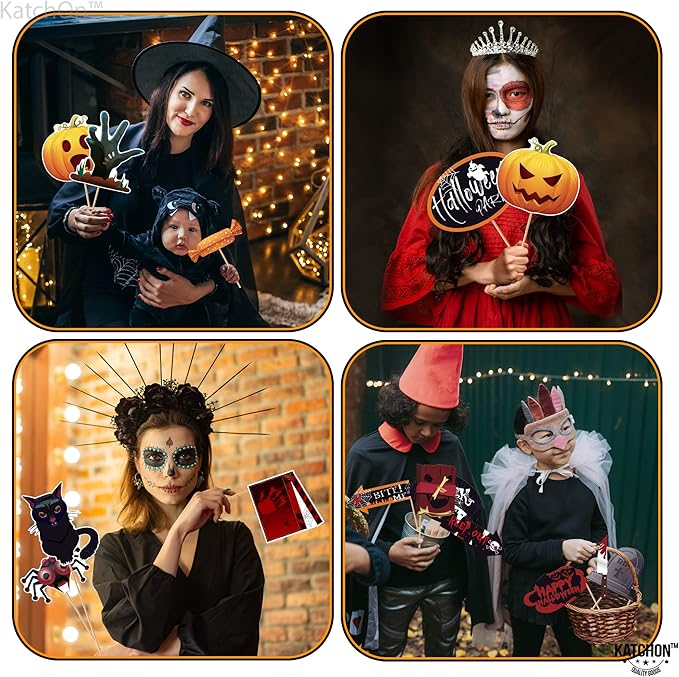 KatchOn, Scary Halloween Photo Booth Props - Large, Pack 39 | Halloween Photo Props for Photoshoot | Hat Halloween Selfie Props for Halloween Party Decorations | Hocus Pocus Halloween Picture Props
