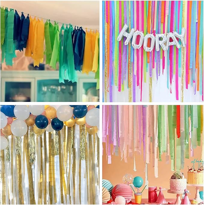 GAKA Pink Green Crepe Paper Streamers 1.8 Inch Wide 82 Feet Per Roll,Party Streamers for Wedding Birthday Party Decorations(6 Rolls)