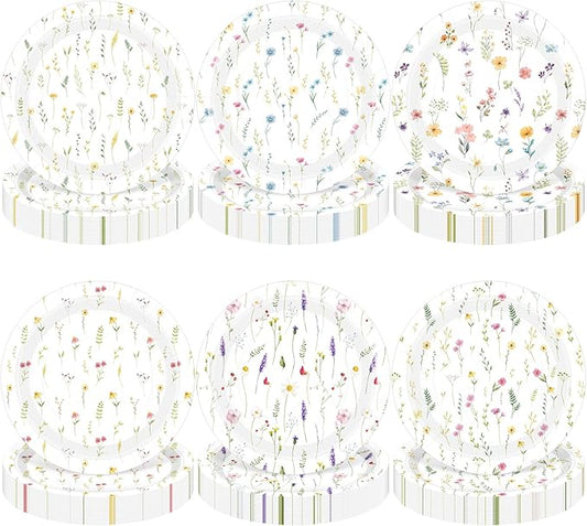 Umigy 120 Pcs Wildflower Paper Plates 7 Inch Spring Floral Party Plates Wildflower Baby Shower Decorations Flower Cake Dessert Plate for Spring Birthday Bridal Shower Garden Tea Party Decor