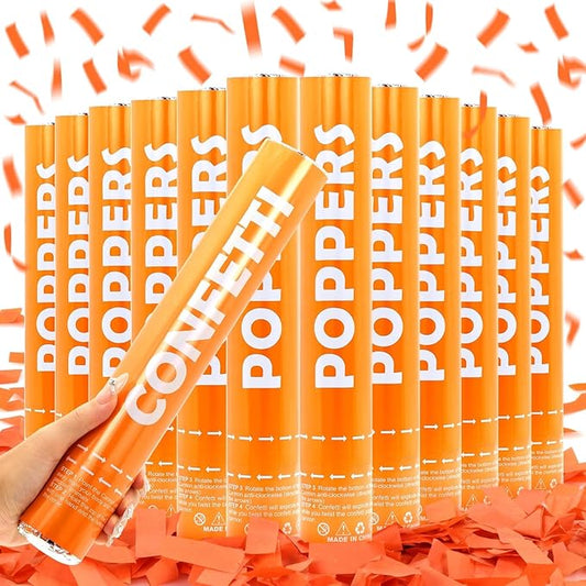 Confetti Cannon 12Pack Orange Party Popper Shooters 12 Inch Confftti Poppers for Wedding Birthday Graduation Christmas New Year Eve Party Supply Launches 20-25ft