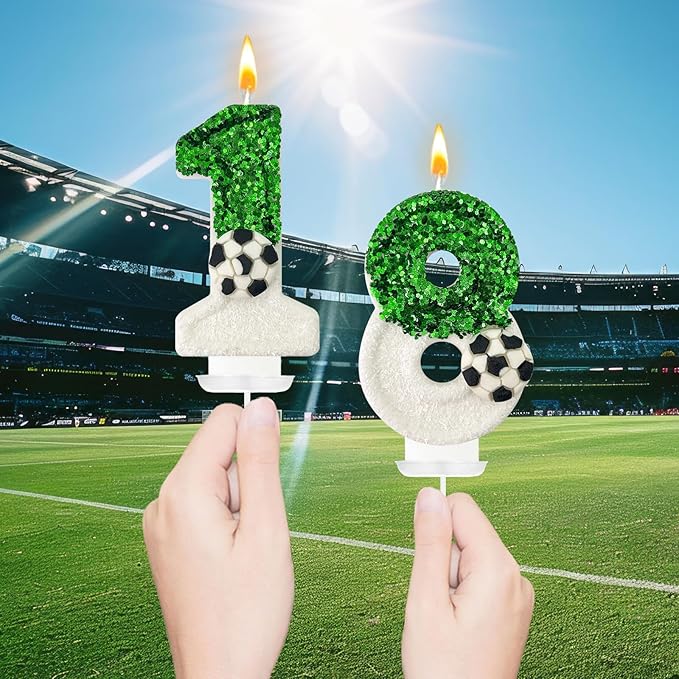 Birthday Candles，Soccer Birthday Decorations，Soccer Cake Topper,for Girl and boy Cake Toppers, Wedding Cakes, Anniversaries, Party Celebrations, Birthday Decorations (Green White, Number 8)