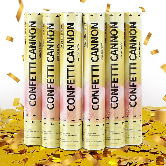 Gold Confetti Poppers Cannon, 6 Pack WERISE Party Gold Mylar Party Poppers Shooters for Birthday, Wedding, Graduation Valentines Day and Easter Celebration 12 Inch