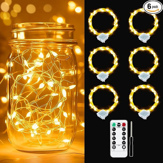 pozzolanas 6 Pack Warm White Battery Operated String Lights with Remote - 7ft Waterproof Fairy Lights with 20 LEDs for Home, Mason Jar, Party, Wedding, Halloween, Christmas Decorations