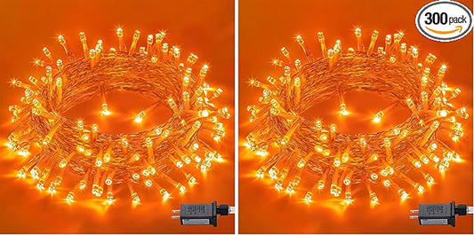 JMEXSUSS 150LED Orange Halloween Lights Indoor Outdoor, Connectable Christmas String Lights Indoor Plug in, 8 Modes Orange Lights for Halloween Fireplace Tree Bedroom Party Decor (Pack of 2)