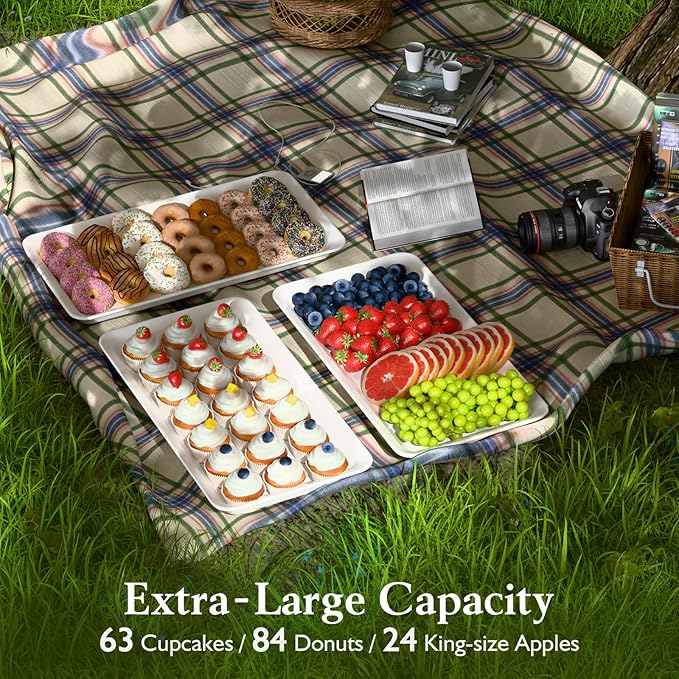 Extra Large Serving Tray Melamine Plastic for Party Supplies, 17" x 8.6" Platters for Serving Food, 3 pcs White Reusable Tray for Veggie, Snack, Fruit, Cookies, Desserts in Kitchen/Pantry Organization