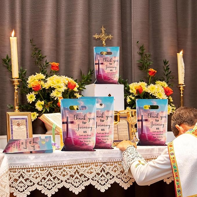 Hxezoc 50 Pieces Church Gift Bags Plastic Church Bags Practical Party Bags Religious Party Favors for Christian Theme Birthday Party Decoration Supplies