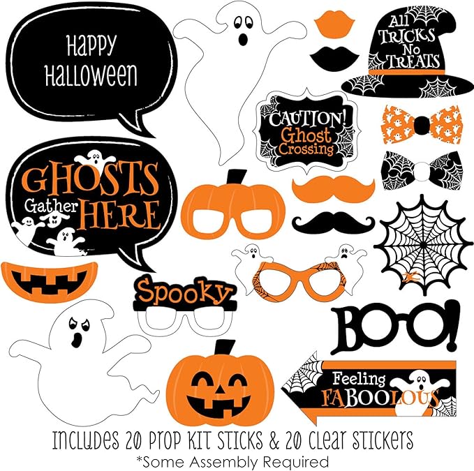 Big Dot of Happiness Spooky Ghost - Halloween Party Photo Booth Props Kit - 20 Count