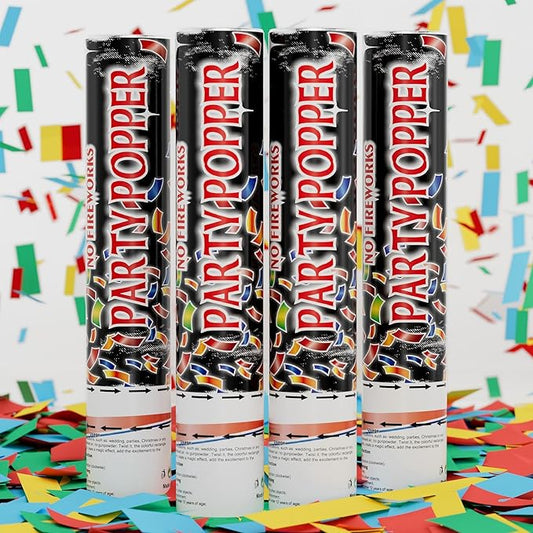 4 Pack Biodegradable Confetti Cannon Poppers, Confetti Shooter, Party Popper for Celebration, Birthday, Graduation, New Year's Eve Party (Multicolor)