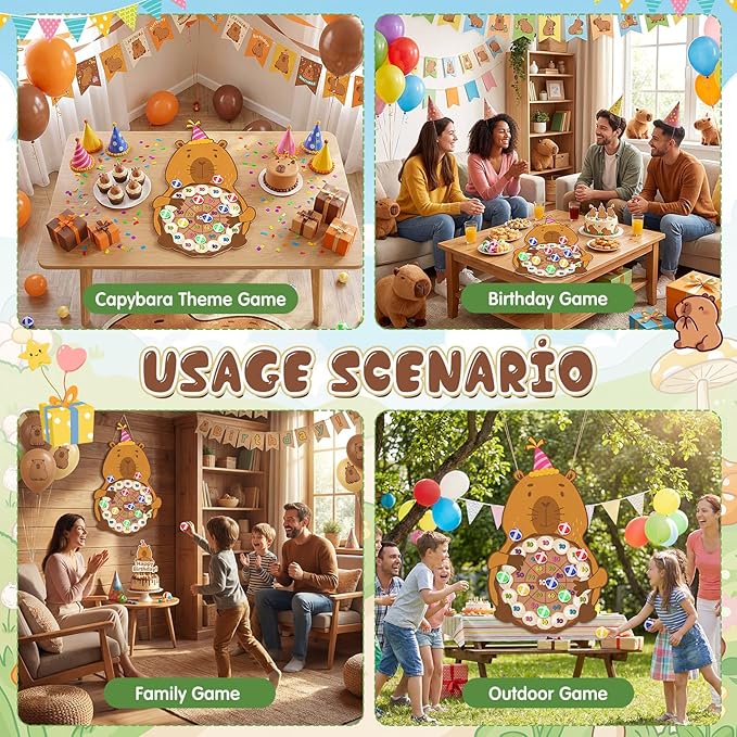 Seenelling Capybara Party Game 33 x 20 Capybara Dart Board with 12 Sticky Balls Toys Birthday Capy Party Decorations Favors