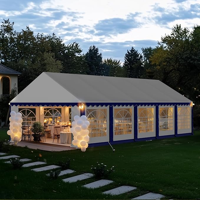 PHI VILLA 16x32 Outdoor Heavy Duty Party Tent, Large Party Canopy Wedding Event Tent with Removable Sidewalls & 4 Storage Bags for Patio Outdoor Garden Events, Blue