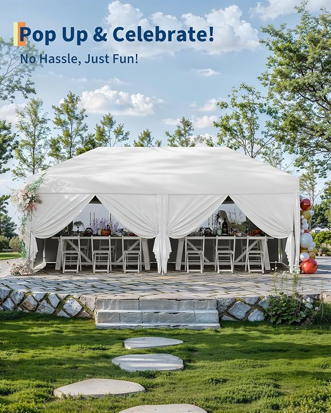Garvee 20x10 Pop Up Canopy Tent with 6 Removable Sidewall, Heavy Duty Commercial Instant Shelter with One-Person Setup, UPF 50+ Waterproof, 100 Sq Ft Shade for Outdoor Events, Camping, Farmers Market