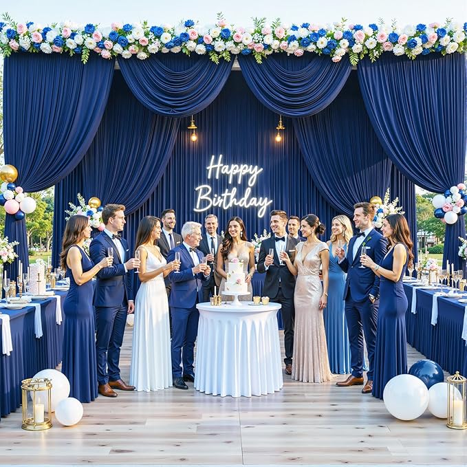 20ft x 10ft Wrinkle Free Navy Blue Wedding Backdrop Curtains for Party Bridal Shower Reception Decorations Navy Blue Fabric Curtain Backdrops Drapes for Photography Baby Shower Birthday Background