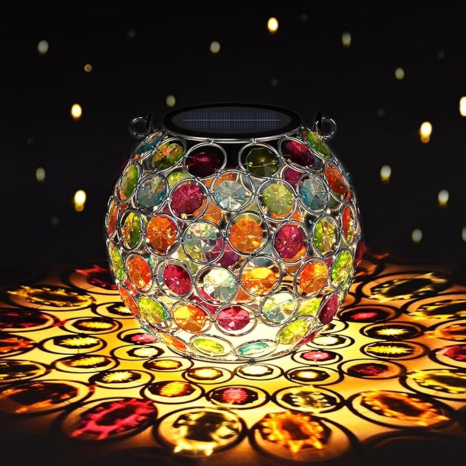 Uspring Crystal Mosaic Solar Lanterns Outdoor Waterproof Decorative Hanging Solar Lights for Outside, Gifts for Women Mom Grandma Garden Decor for Patio Backyard Porch Pathway Lawn Walkway, Red