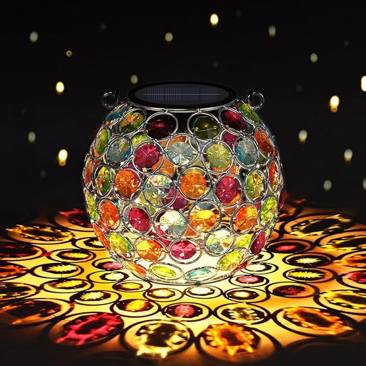 Uspring Crystal Mosaic Solar Lanterns Outdoor Waterproof Decorative Hanging Solar Lights for Outside, Gifts for Women Mom Grandma Garden Decor for Patio Backyard Porch Pathway Lawn Walkway, Red