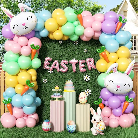 Easter Balloon Arch Kit - Pastel Balloon Garland Kit with EASTER Balloon Banner, Bunny Balloons for Easter Party, Spring Birthday, Baby Shower, Rainbow Easter Supplies Party Decorations